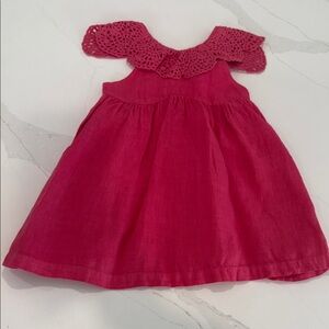 Zara Hot Pink Linen Crochet Collar Dress